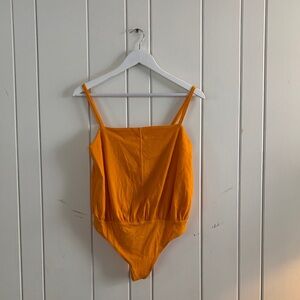 Free People Mustard Ribbed Bodysuit